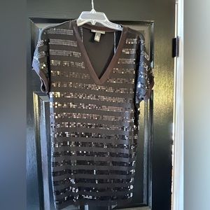 INC black T-shirt style striped with sequins